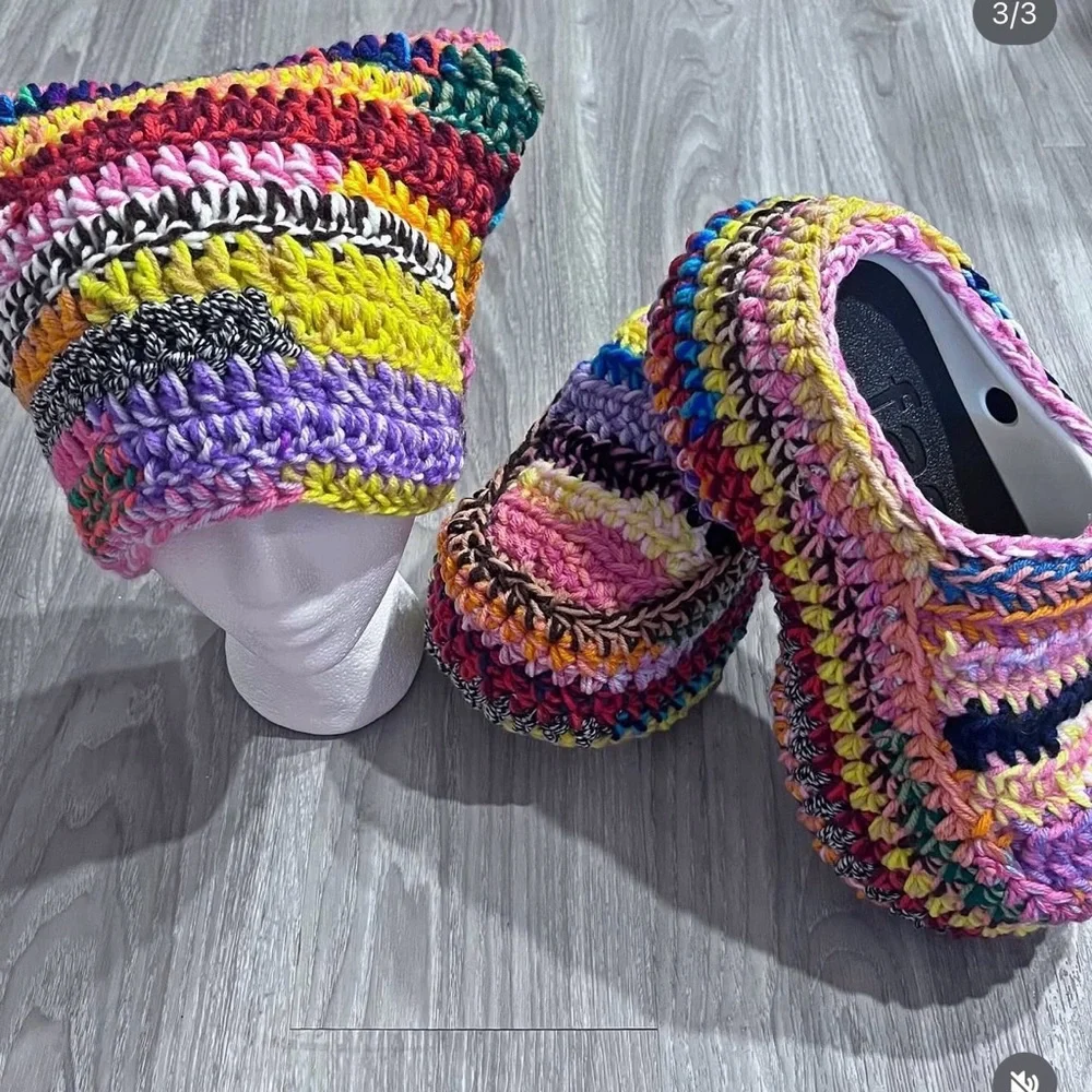 Colorful Crochet Hat and Slippers Set - Picture 1 of 2